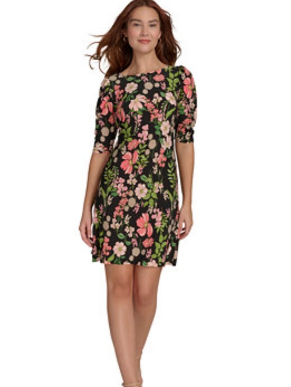 Tommy Hilfiger NWT 18W Black Pink Floral 3/4 Sleeve Shift Dress Plus Size